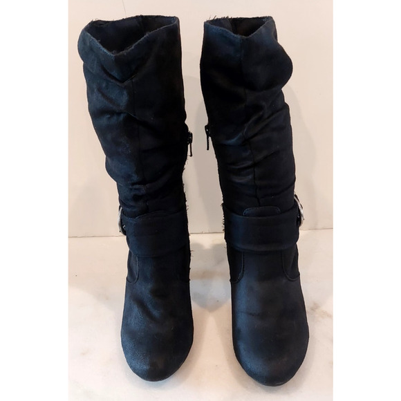 Apt. 9 Women's Black Faux Suede Mid-Calf Cone Heel Boots, Buckle Accents Size 7M - Picture 5 of 10